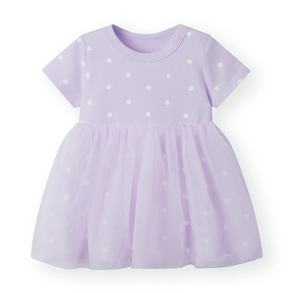 Baby Girl Dot Print Short Sleeve Jersey Tulle Dress