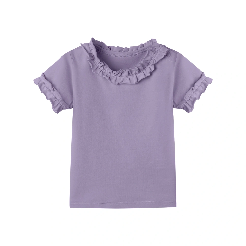 GOTS-certified organic baby girl ruffle short sleeve tee in natural plant dye