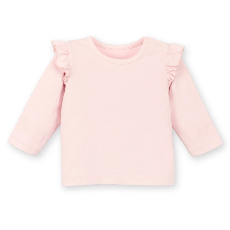 Front flat layout of the organic baby flutter tee showcasing the soft botanical natural baby pink.
