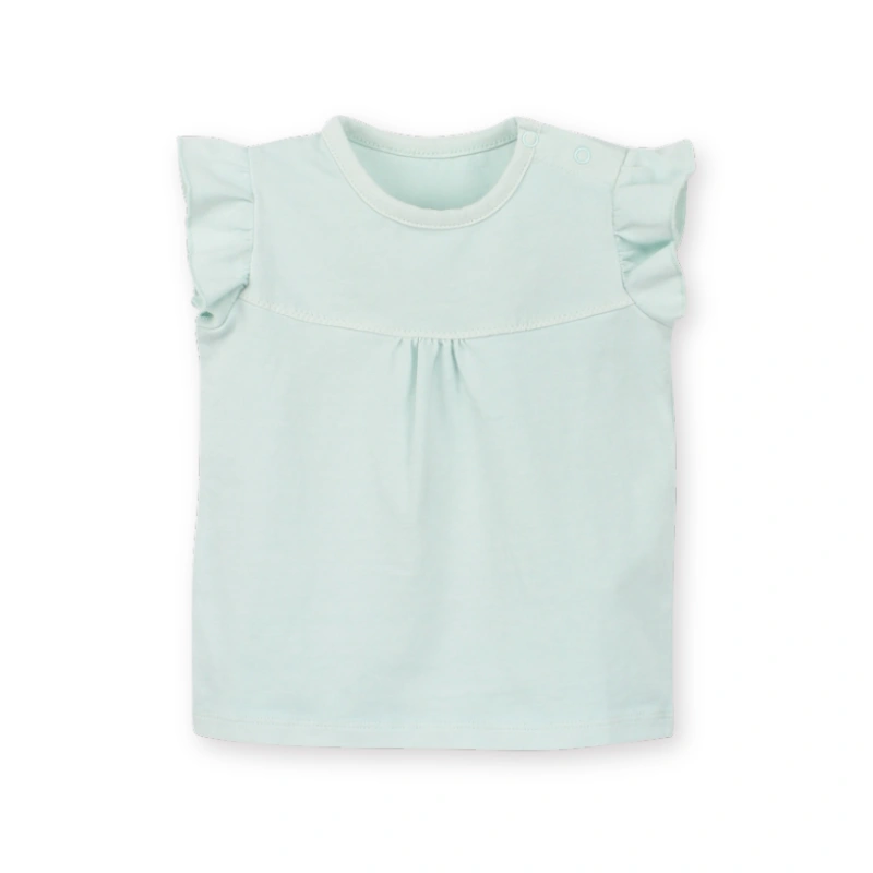 Front layout of the organic plant-dyed flutter short sleeve baby tee in Natural Baby Green.