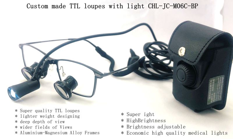 New custom made TTL loupes dental loupes surgical loupes medical loupes with LED Light CHL-JC-M06C-BP