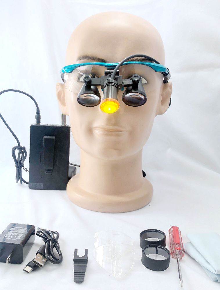 CHL medical light CHL-JC-M06C-BP with Flip Up dental surgical loupes  2.5x 3.0x 3.5x with Sports frames