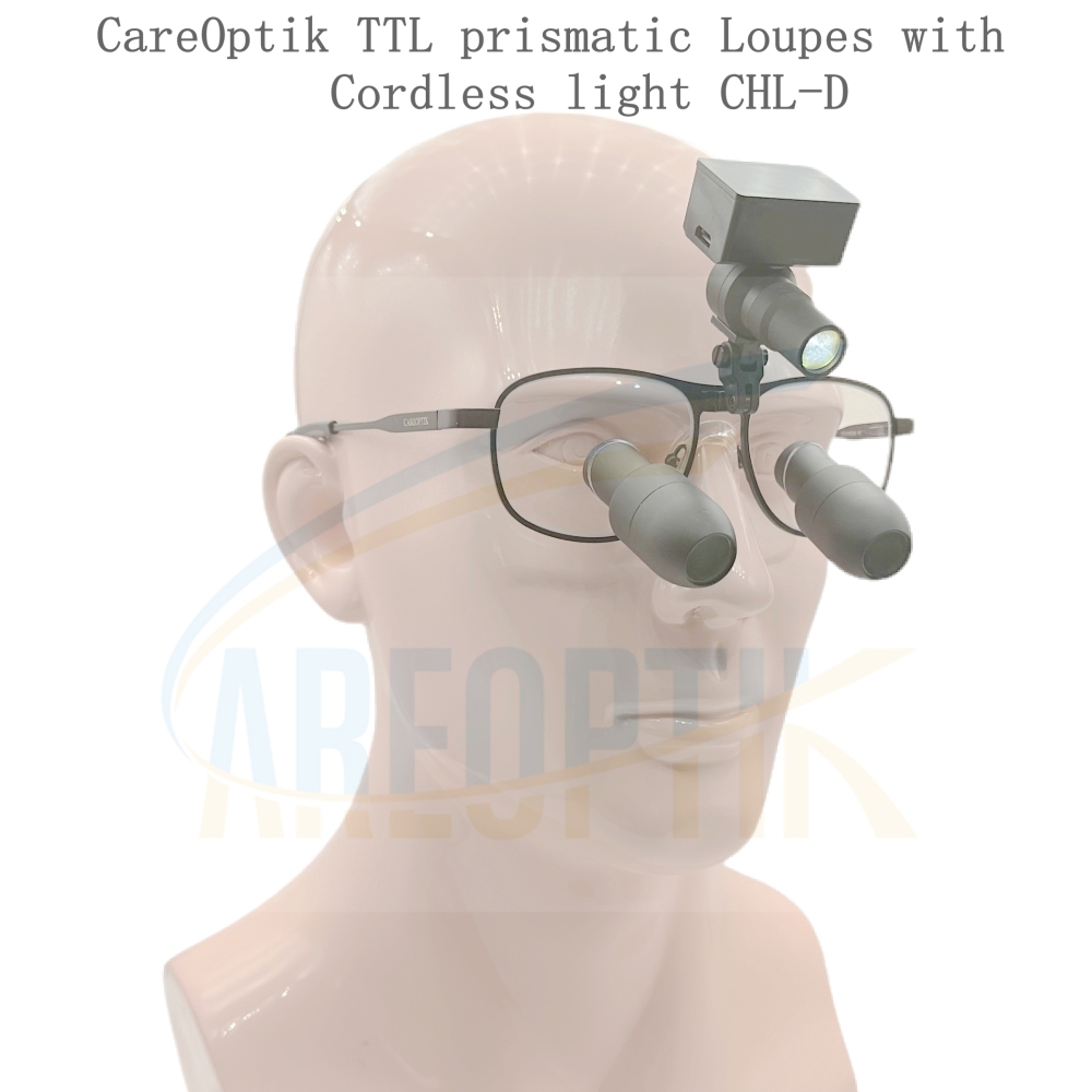Careoptik Custom-Made TTL Prismatic (Kepler) Dental Surgical Loupes 4.0X 5.0X 6.0X With Titanium Frames with cordless medical lights CHL-D