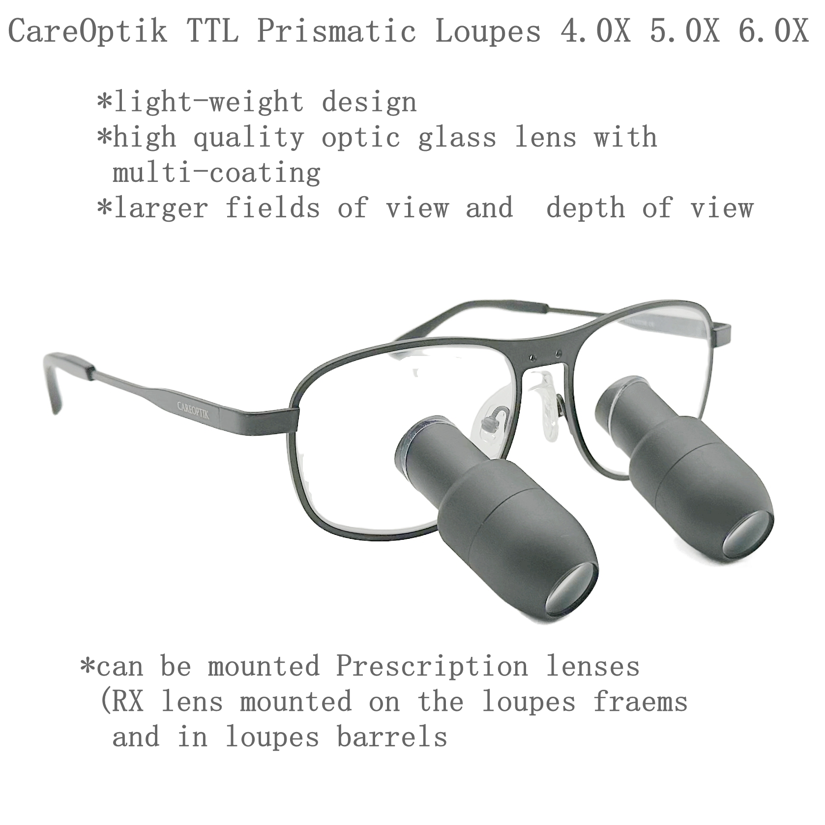 CareOptik Custom-Made TTL Prismatic (Kepler) Dental Surgical Loupes 4.0X 5.0X 6.0X With Titanium Frames
