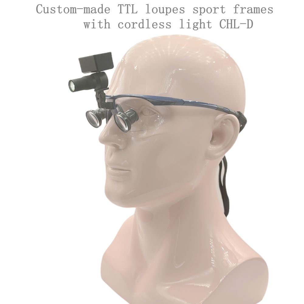 Custom-Made TTL Dental Loupes Surgical Loupes Medical Magnifying glasses  2.5x 3.0x 3.5x with Sports frames CHL series with Cordless medical lights CHL-D