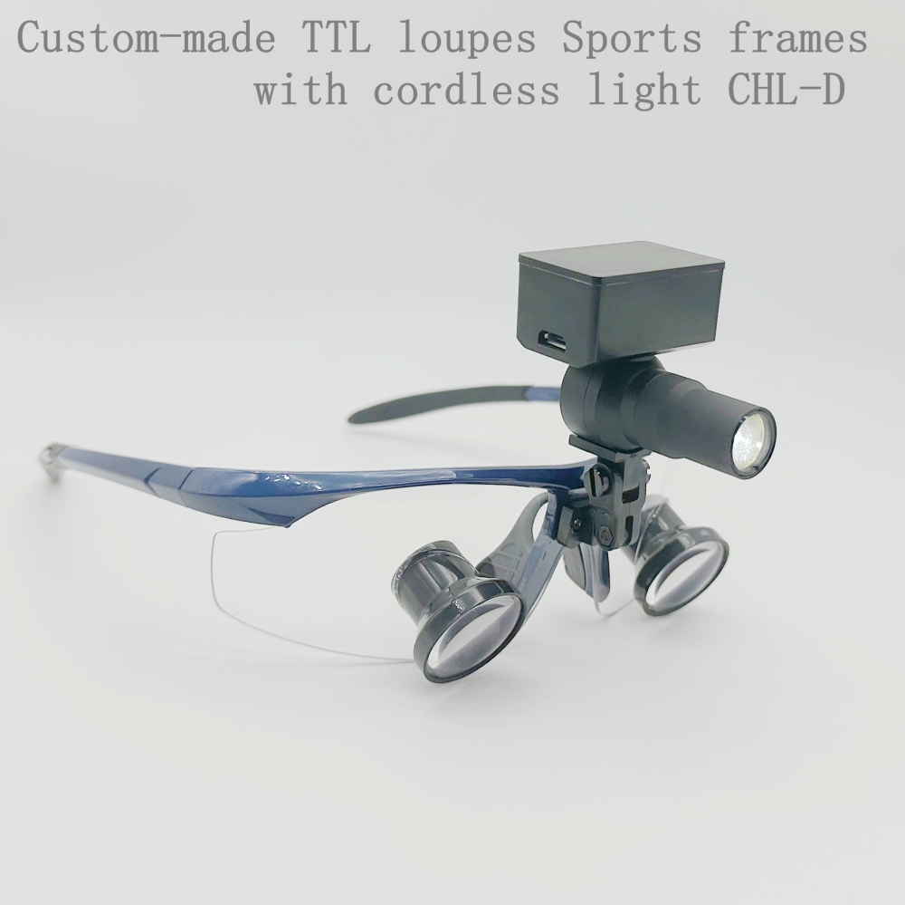 Custom-Made TTL Dental Loupes Surgical Loupes Medical Magnifying glasses  2.5x 3.0x 3.5x with Sports frames CHL series with Cordless medical lights CHL-D