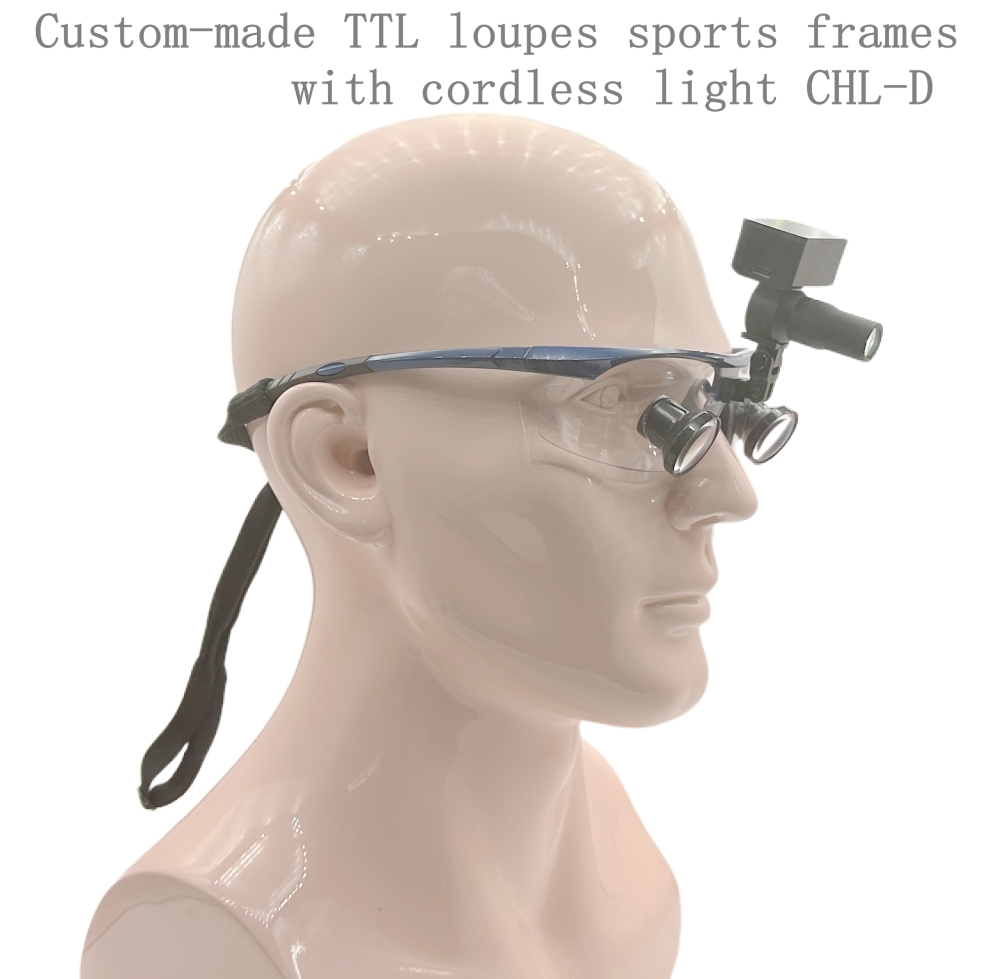 Custom-Made TTL Dental Loupes Surgical Loupes Medical Magnifying glasses  2.5x 3.0x 3.5x with Sports frames CHL series with Cordless medical lights CHL-D