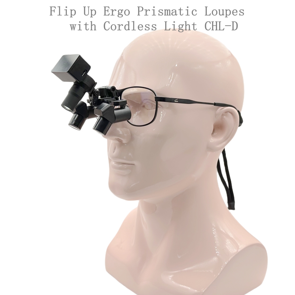 CareOptik Cordless light CHL-D  with Flip Up Ergo Prismatic Dental Surgical Loupes 3.5x 4.5x 5.5x 6.5x