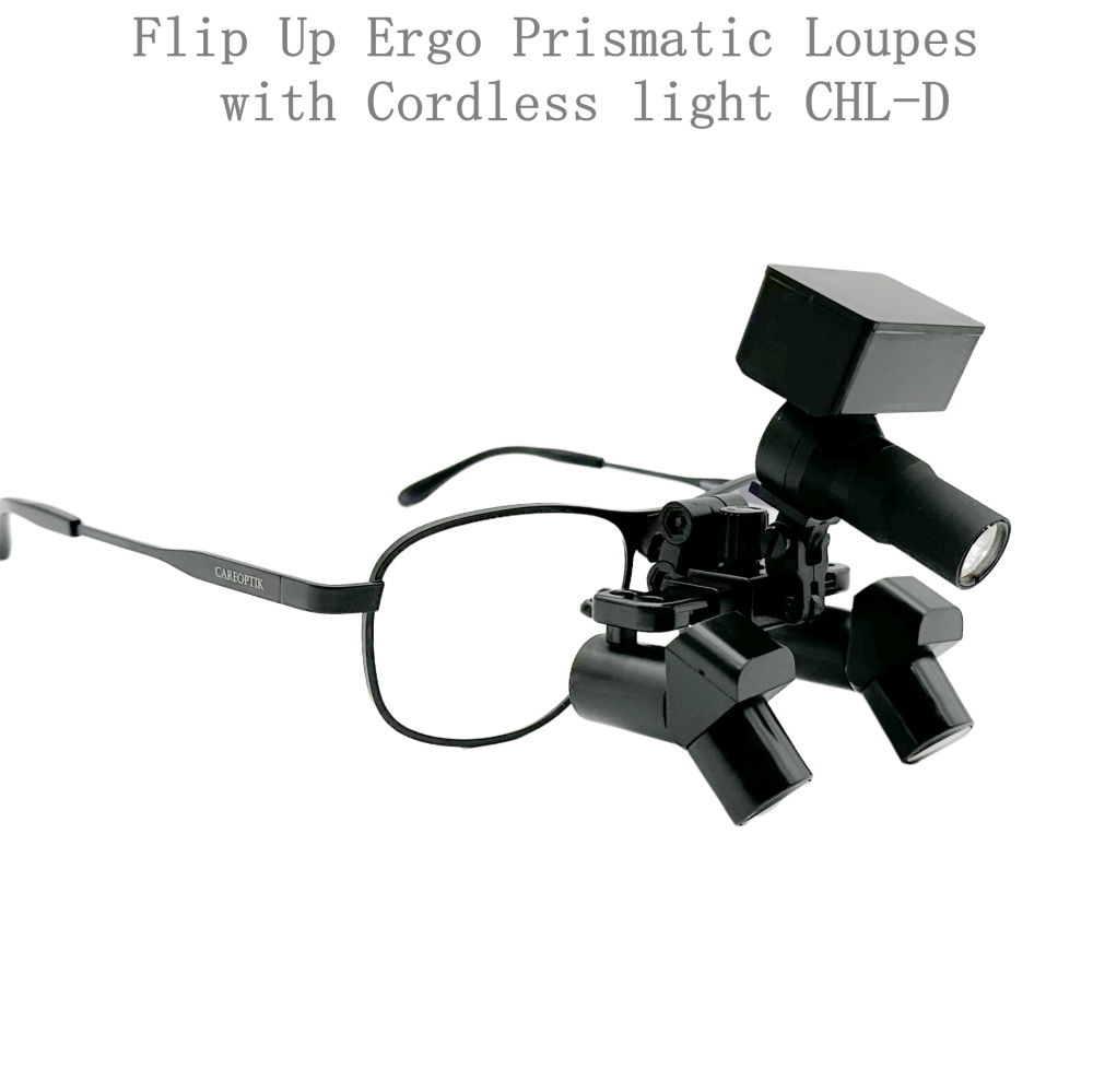 CareOptik Cordless light CHL-D  with Flip Up Ergo Prismatic Dental Surgical Loupes 3.5x 4.5x 5.5x 6.5x
