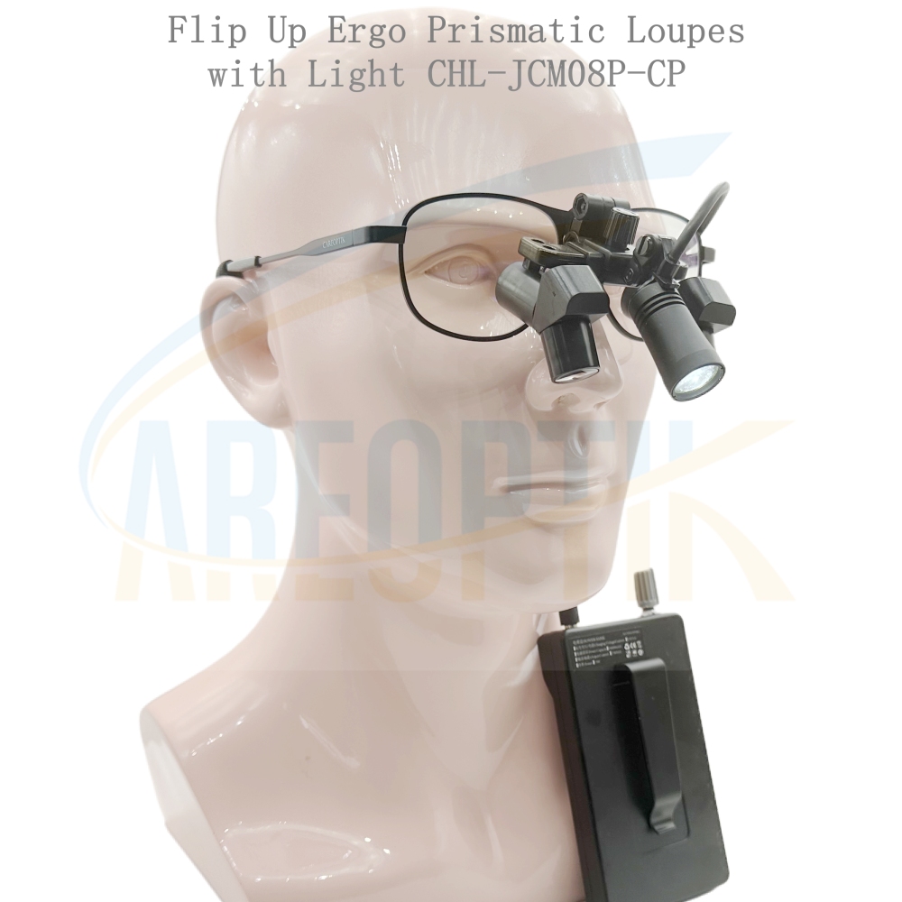 CareOptik LED Light CHL-JCM-08P-CP with Flip Up Ergo Prismatic Dental Surgical Loupes 3.5x 4.5x 5.5x 6.5x