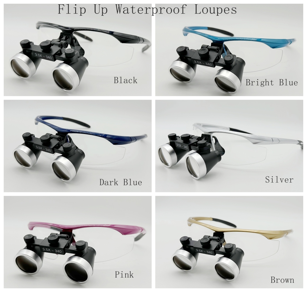 Improved Flip Up dental surgical waterproof loupes 2.5x 3.0x 3.5x Sports Frames