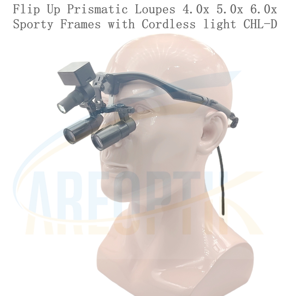 Flip Up  Prismatic (Kepler) Dental Surgical Loupes Sporty Frames 4.0X 5.0X 6.0X With Cordless Light CHL-D