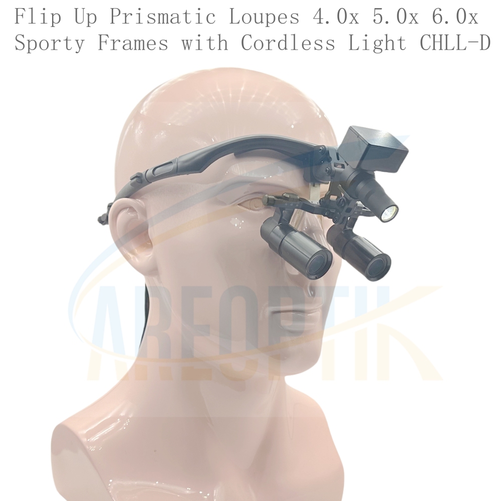Flip Up  Prismatic (Kepler) Dental Surgical Loupes Sporty Frames 4.0X 5.0X 6.0X With Cordless Light CHL-D