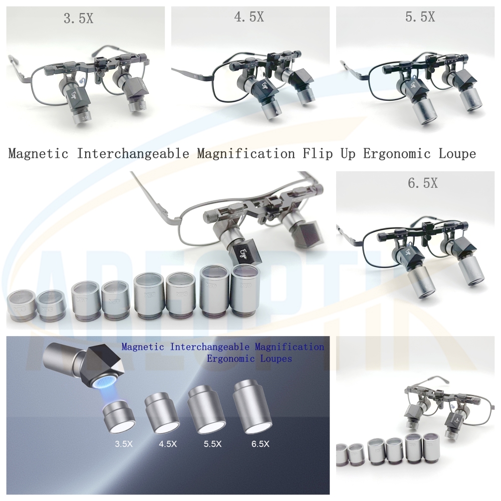 Flip Up Ergonomic  Magnetic Interchangebale Magnificaiton Loupes