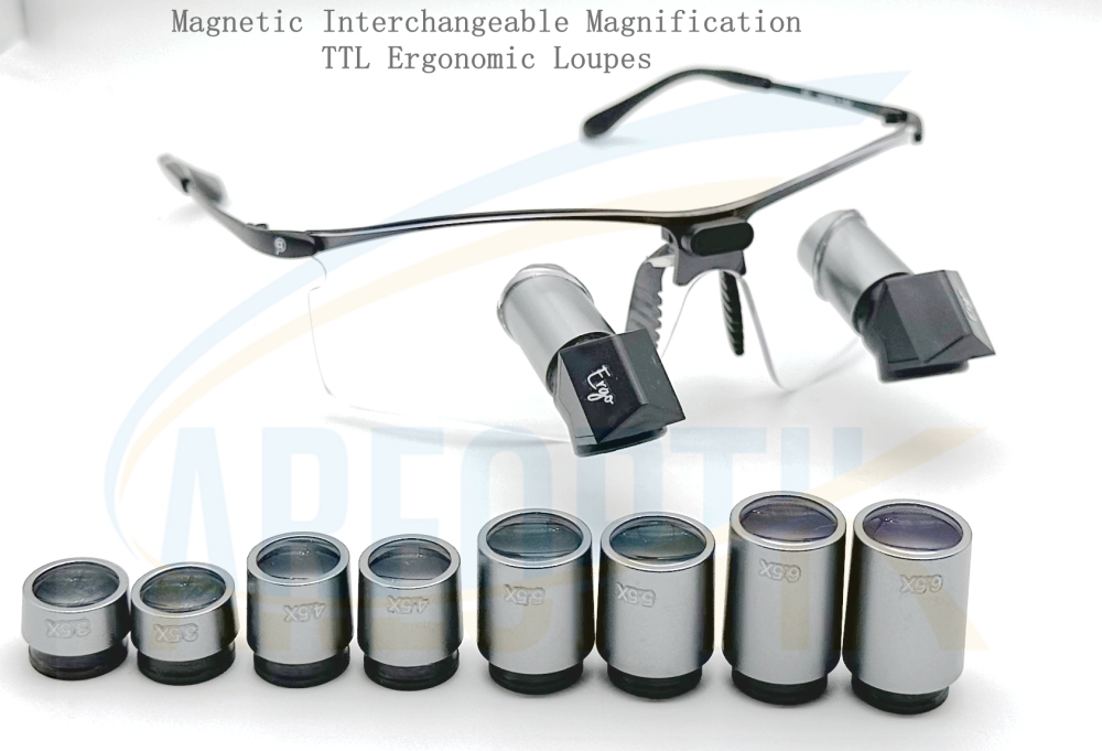 Magnetic Interchangeable Magnification TTL Ergonomic Loupes 3.5x 4.5x 5.5x 6.5x with New sporty Titanium Frames