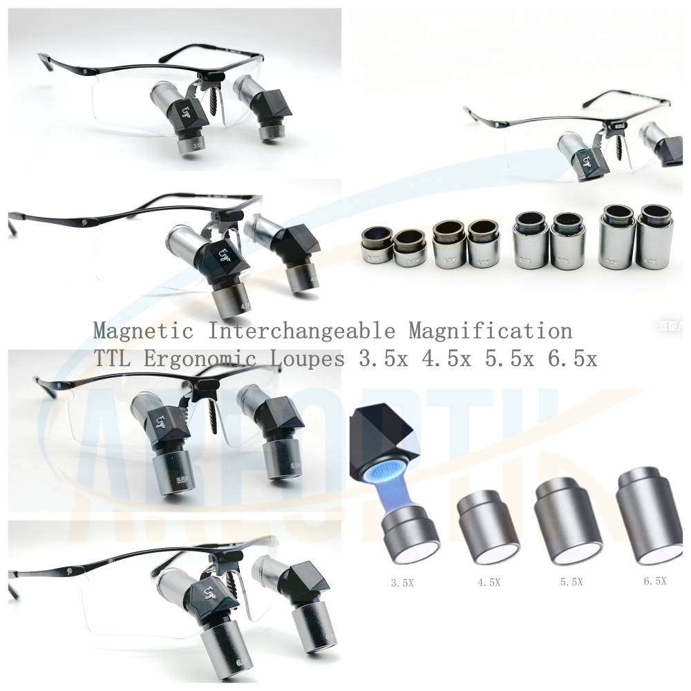 Magnetic Interchangeable Magnification TTL Ergonomic Loupes 3.5x 4.5x 5.5x 6.5x with New sporty Titanium Frames