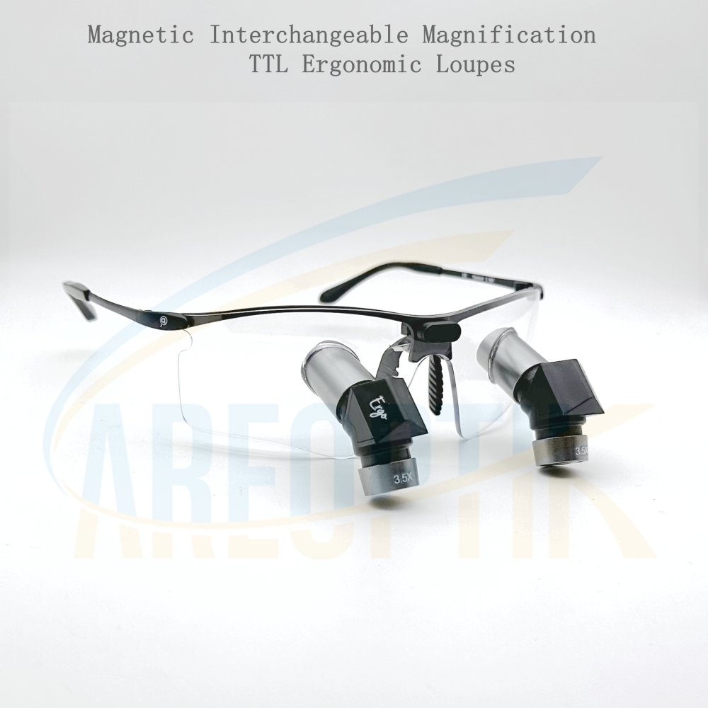 Magnetic Interchangeable Magnification TTL Ergonomic Loupes 3.5x 4.5x 5.5x 6.5x with New sporty Titanium Frames