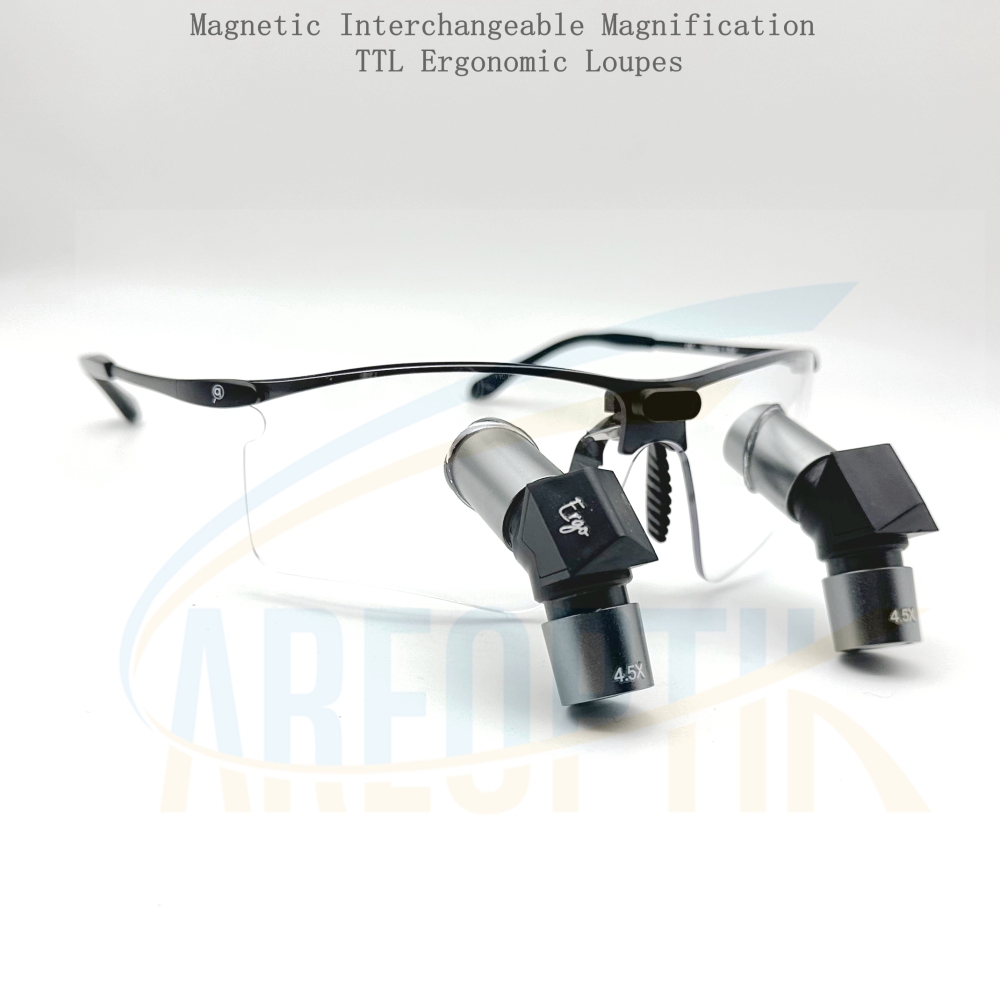 Magnetic Interchangeable Magnification TTL Ergonomic Loupes 3.5x 4.5x 5.5x 6.5x with New sporty Titanium Frames