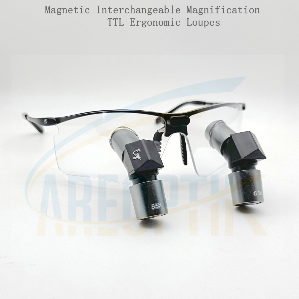Magnetic Interchangeable Magnification TTL Ergonomic Loupes 3.5x 4.5x 5.5x 6.5x with New sporty Titanium Frames