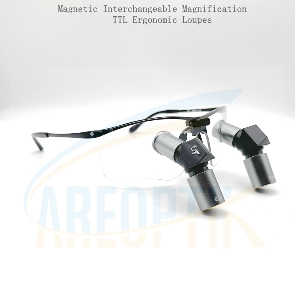 Magnetic Interchangeable Magnification TTL Ergonomic Loupes 3.5x 4.5x 5.5x 6.5x with New sporty Titanium Frames