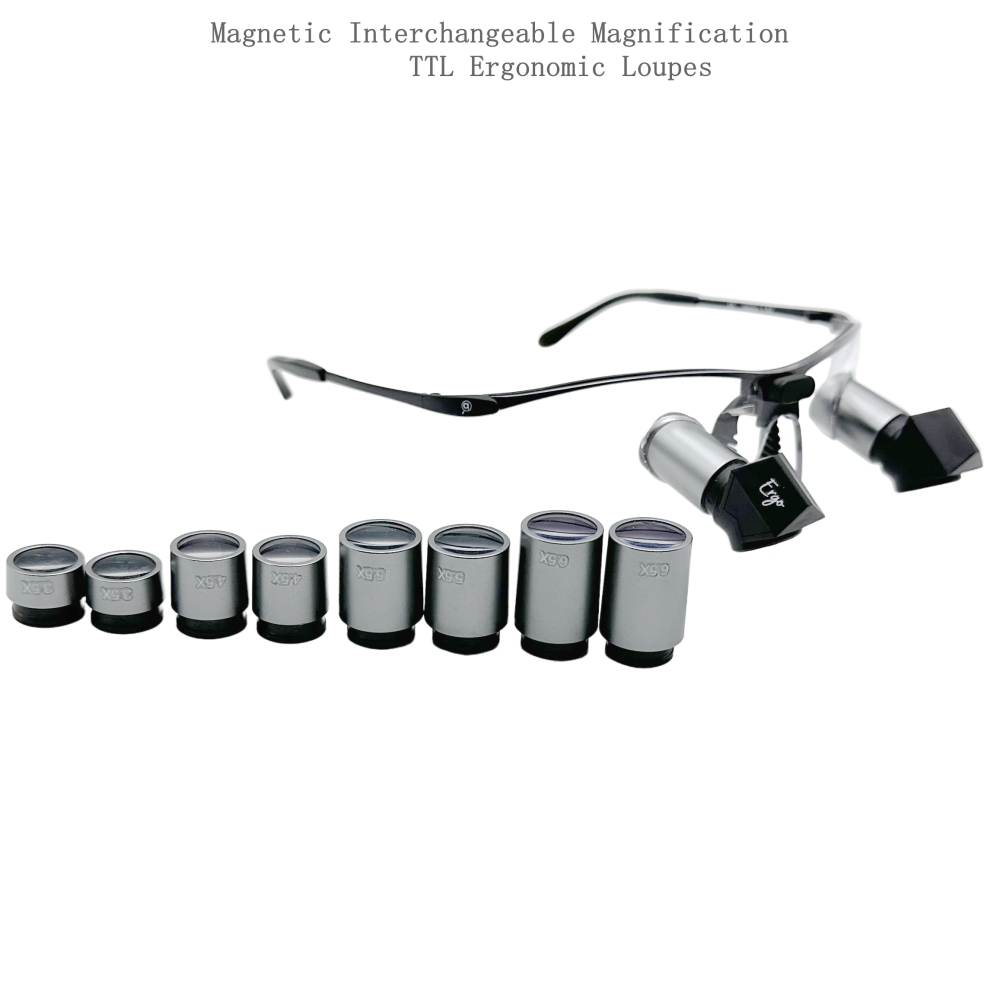 Magnetic Interchangeable Magnification TTL Ergonomic Loupes 3.5x 4.5x 5.5x 6.5x with New sporty Titanium Frames