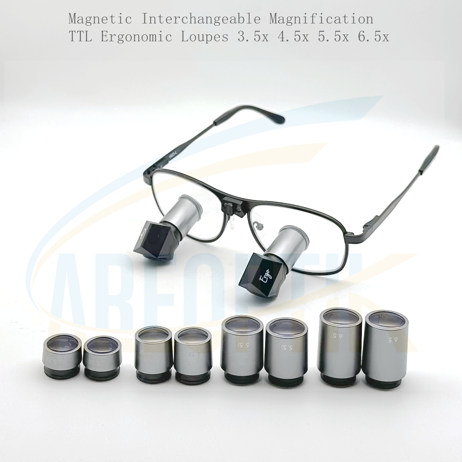 Magnetic Interchangeable Magnification TTL Ergonomic Loupes 3.5x 4.5x 5.5x 6.5x with Pure Titanium Frames