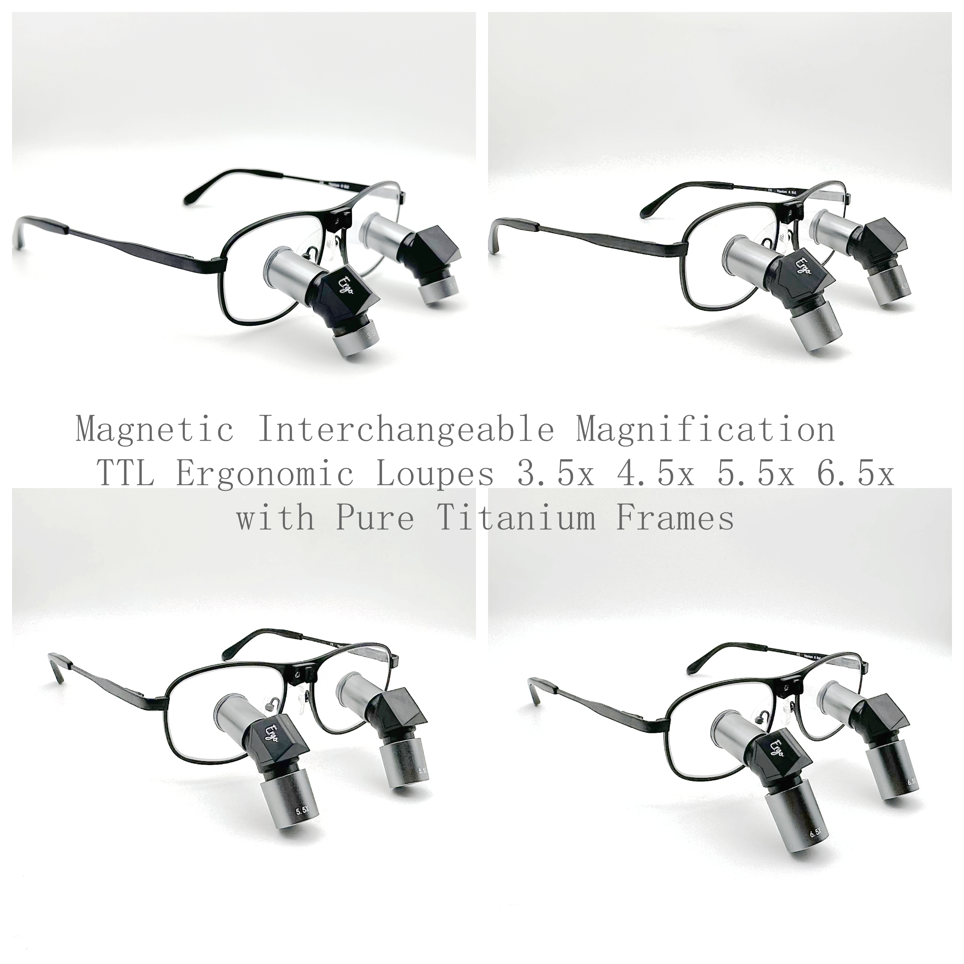 Magnetic Interchangeable Magnification TTL Ergonomic Loupes 3.5x 4.5x 5.5x 6.5x with Pure Titanium Frames