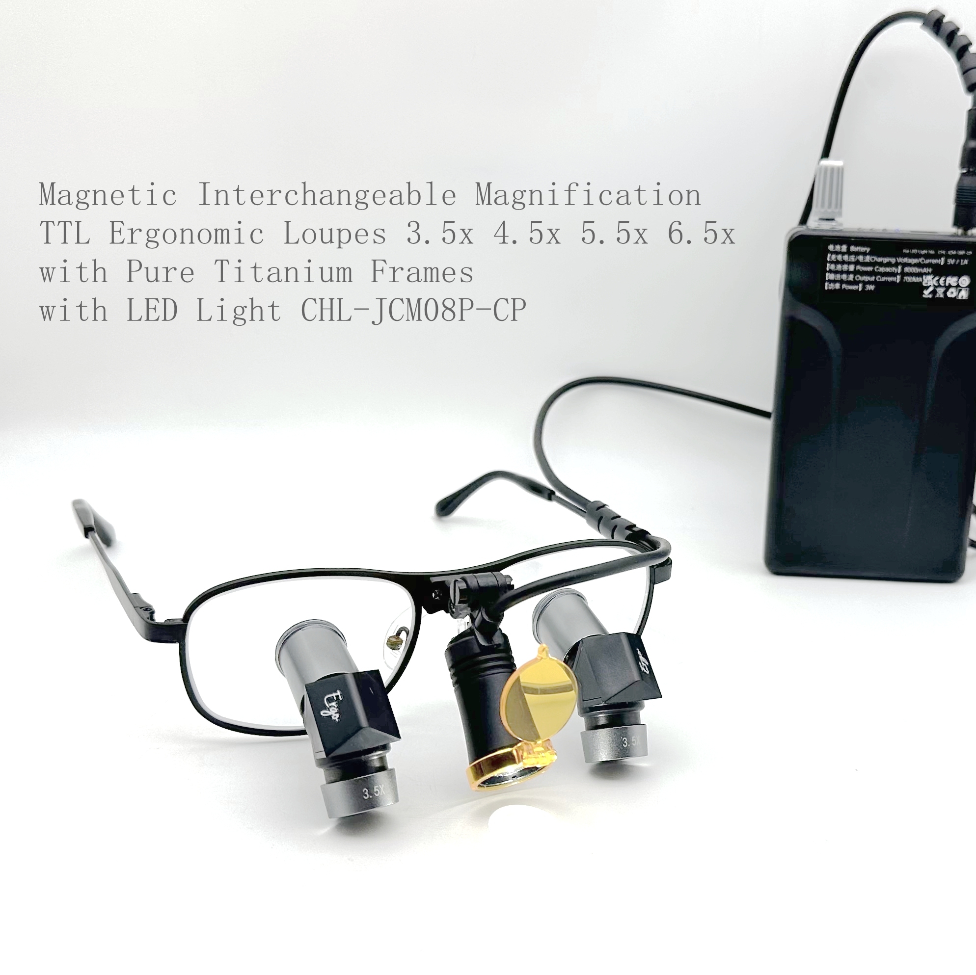 Magnetic Interchangeable Magnification TTL Ergonomic Loupes 3.5x 4.5x 5.5x 6.5x with Pure Titanium Frames