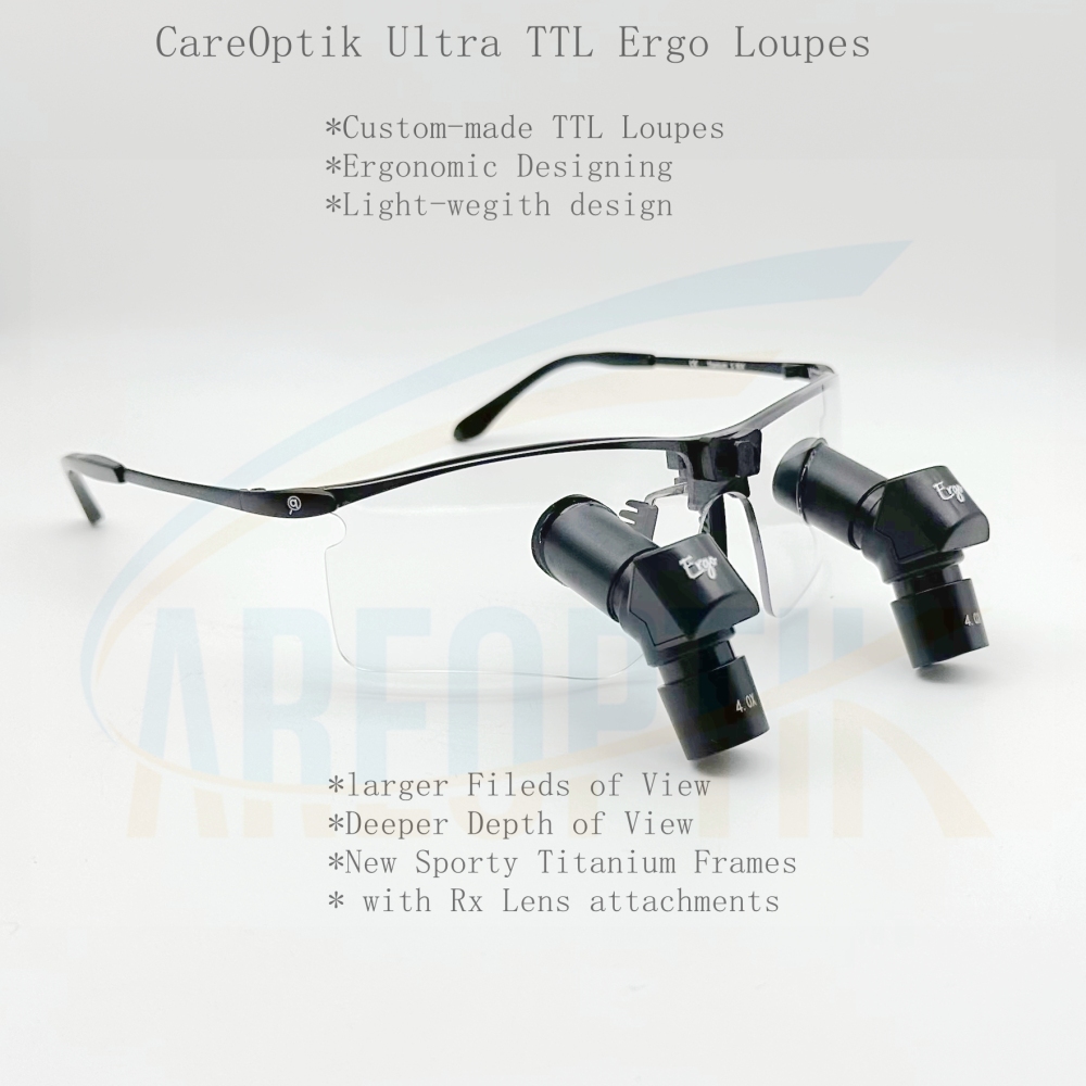 CareOptik Custom-made Ergo Ultra TTL Prismatic Loupes 4.0X 5.0X 6.0X with New sporty Titanium Frames