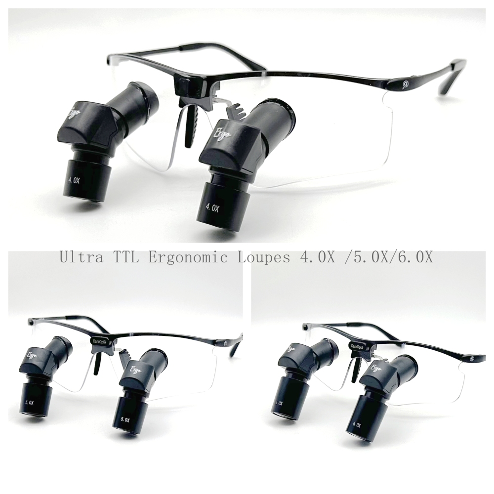 CareOptik Custom-made Ergo Ultra TTL Prismatic Loupes 4.0X 5.0X 6.0X with New sporty Titanium Frames