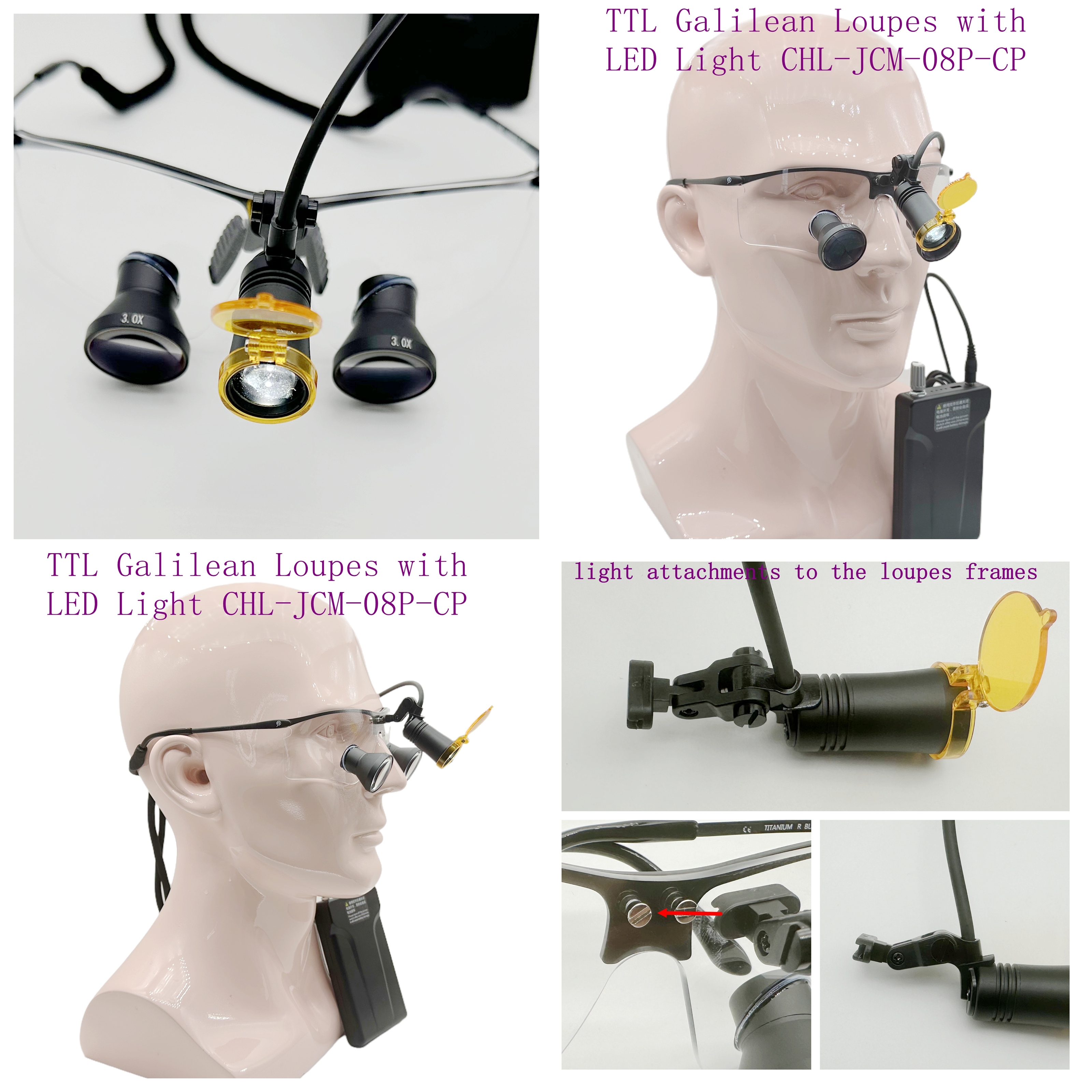 Medical Light with TTL Dental loupes Surgical loupes 2.5x 3.0x 3.5x  New Sporty Titanium Frames