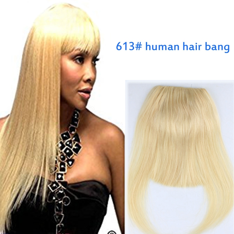 #613 Blonde Color Brazilian Human Hair Clip-in Hair Bang Full Fringe Short Straight Hair Extension for women 6-8inch