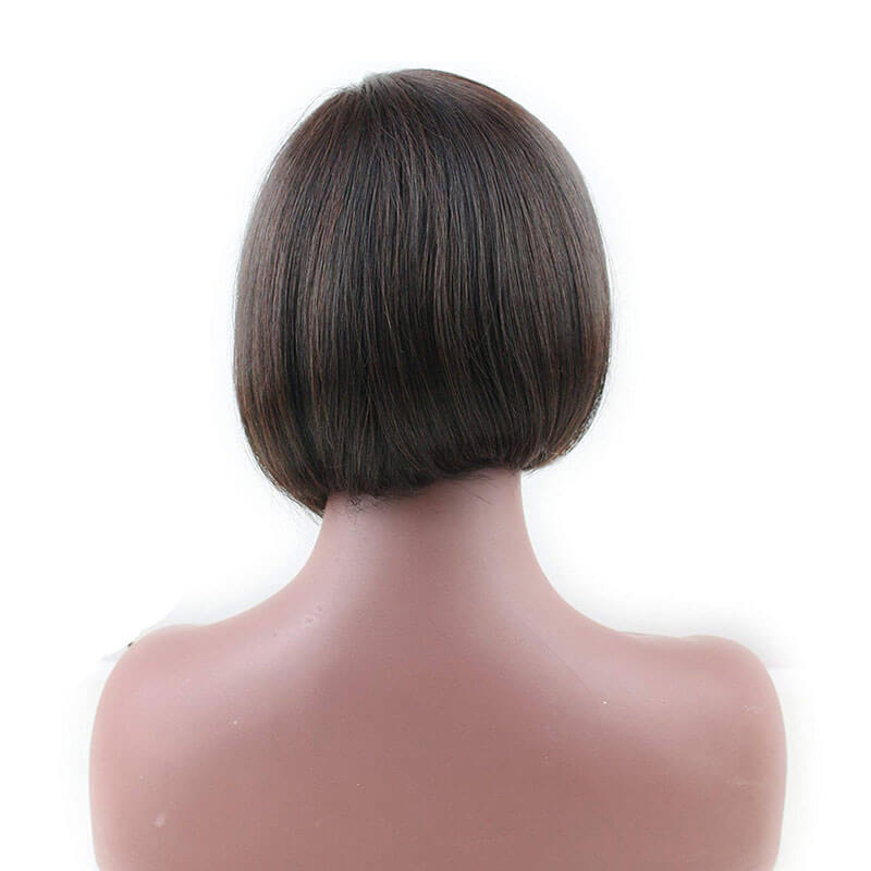 Glueless Short Bob with Side Bangs Mono Lace Net Brazilian Virgin Human Hair Wigs for Black Women Brown Color 10 inch