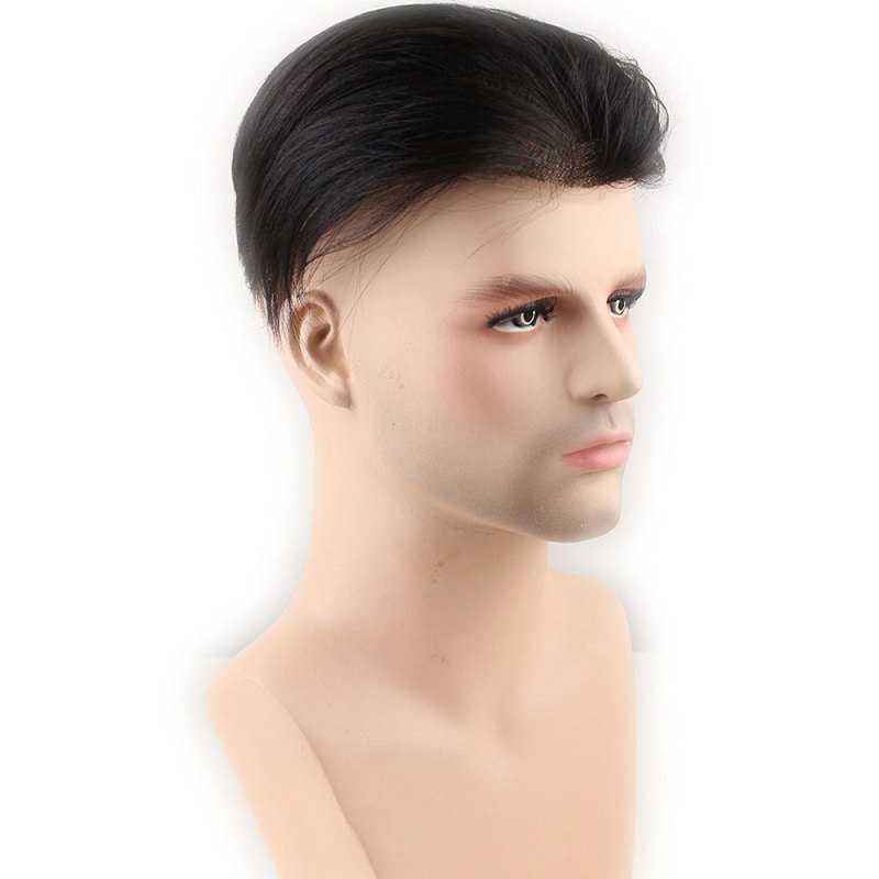 Best European Remy Human Hair Man Toupee Short Natural Black Replacement Hair Pieces Wigs for Men