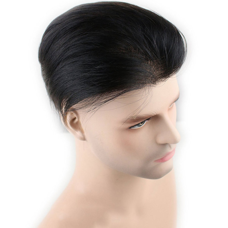 Best European Remy Human Hair Man Toupee Short Natural Black Replacement Hair Pieces Wigs for Men