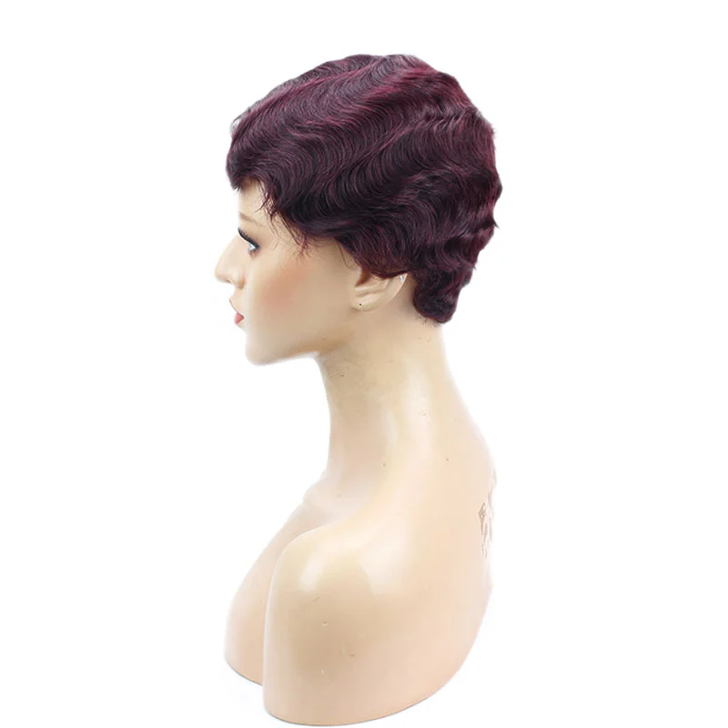 Ocean Wave Short Human Hair Wigs Natural looking Full Machine Made None Lace Replacement Wig for Women