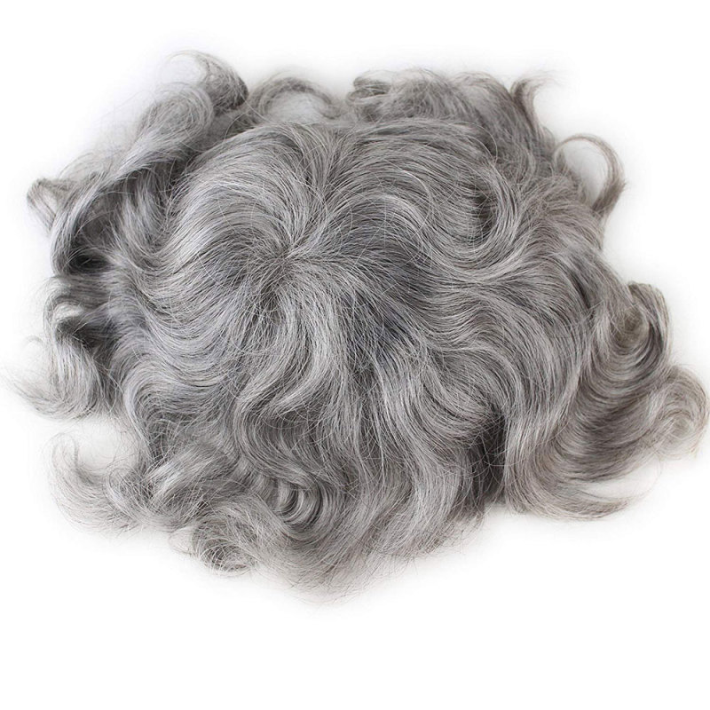 Real Human Hair Full Lace With Thin Skin Replacement for men 40% #1B Color Mixed 60% Grey Hair