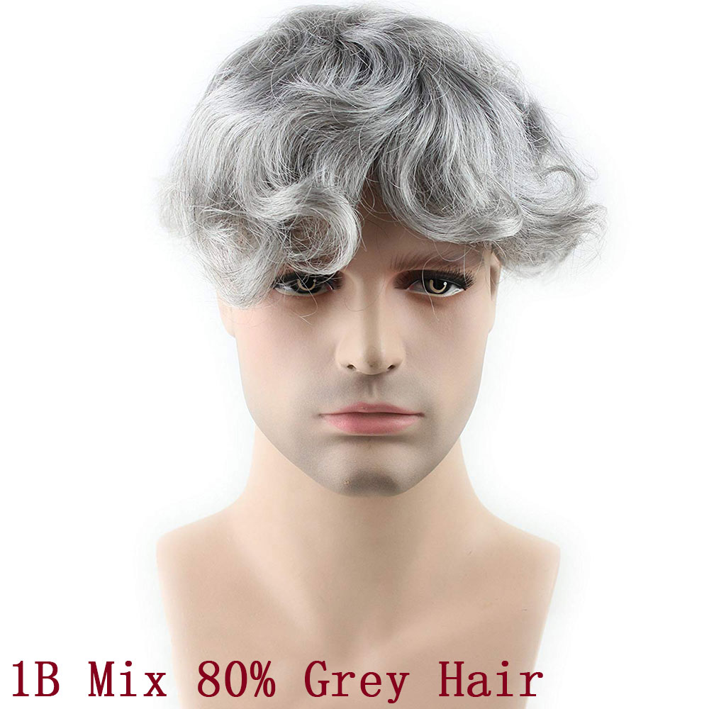 Real Human Hair Full Lace With Thin Skin Replacement for men 40% #1B Color Mixed 60% Grey Hair