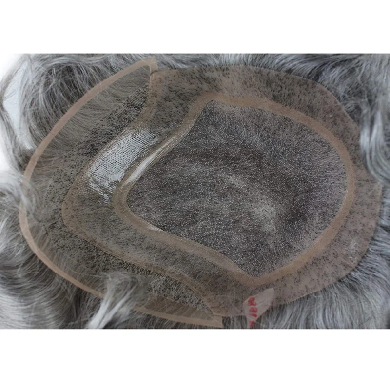 Real Human Hair Full Lace With Thin Skin Replacement for men 40% #1B Color Mixed 60% Grey Hair