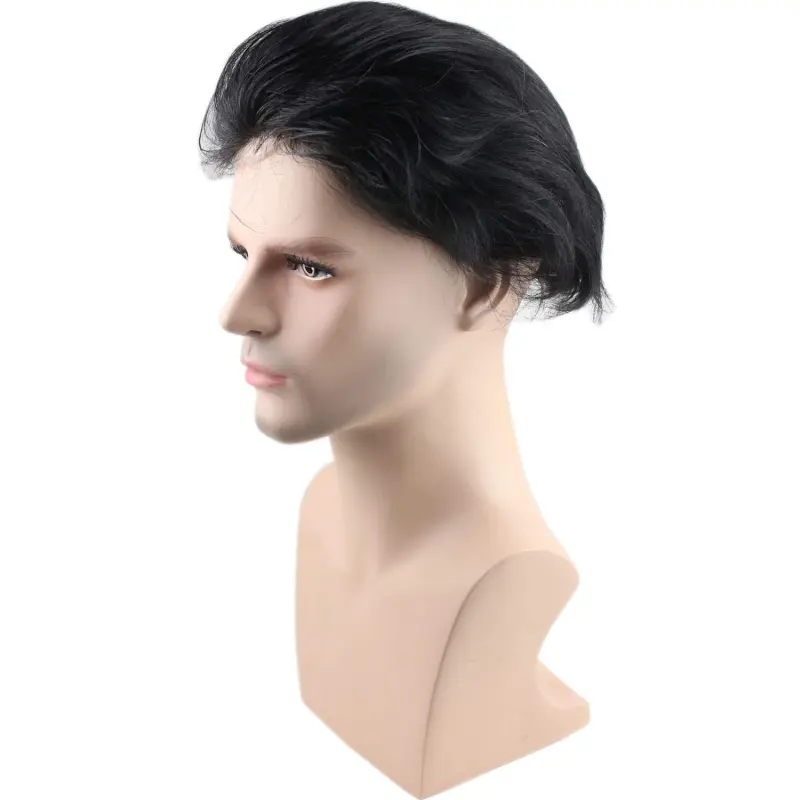 Best Toupee 100% Human Hair Super Swiss Lace European Virgin Hair Hairpiece Replacement System for men  80% #1B Color Mixed 20% Grey Hair(10'x8')
