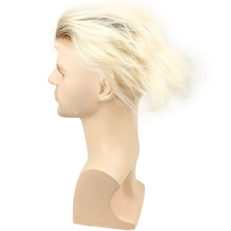 Best Toupee 100% Human Hair Super Swiss Lace European Virgin Hair Hairpiece Replacement System for men  80% #1B Color Mixed 20% Grey Hair(10'x8')