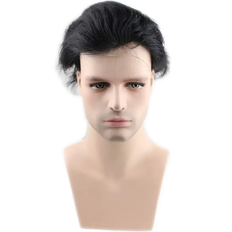 Best Toupee 100% Human Hair Super Swiss Lace European Virgin Hair Hairpiece Replacement System for men  80% #1B Color Mixed 20% Grey Hair(10'x8')