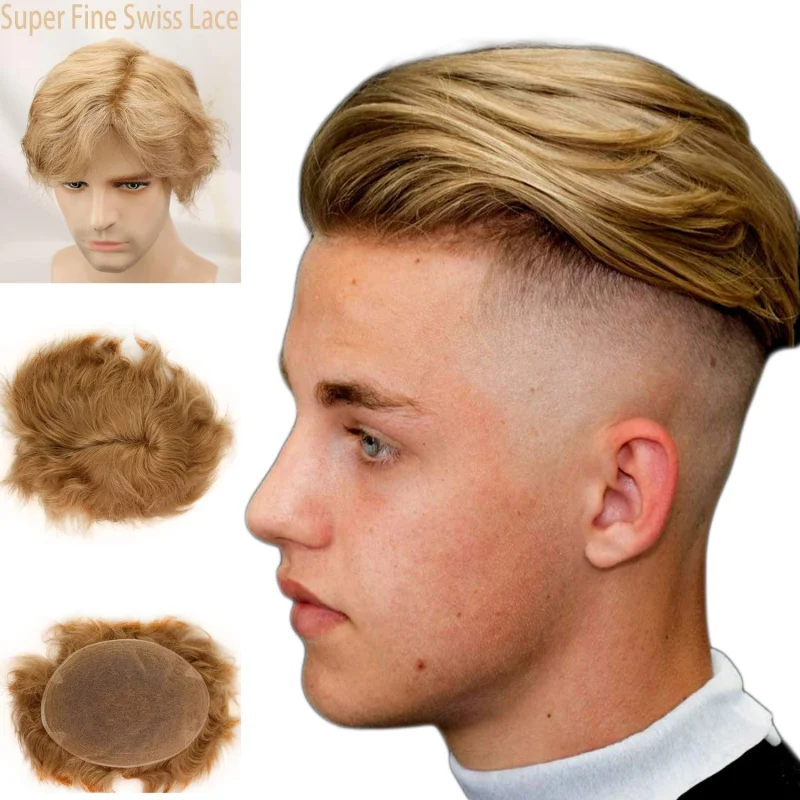 Best Hair Replacement 100%Human Hair with French Lace  8”X10" Hairpiece For Men#21 Ash Blonde Color