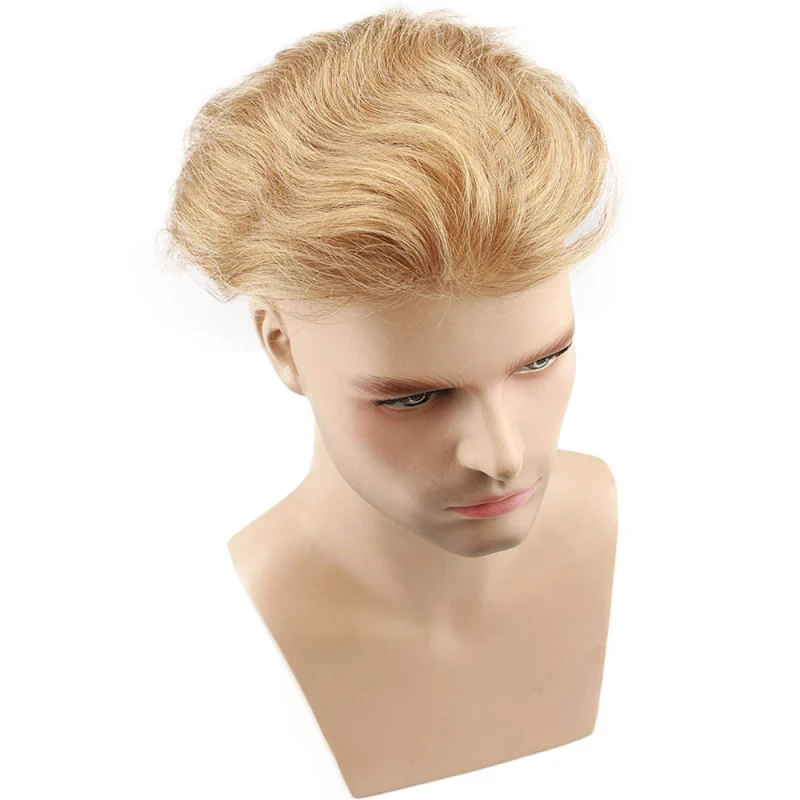 Ultra Thin Skin Toupee 100%Human Hair 8X10“ Hairpiece Replacement For Men #21 Ash Blonde Color