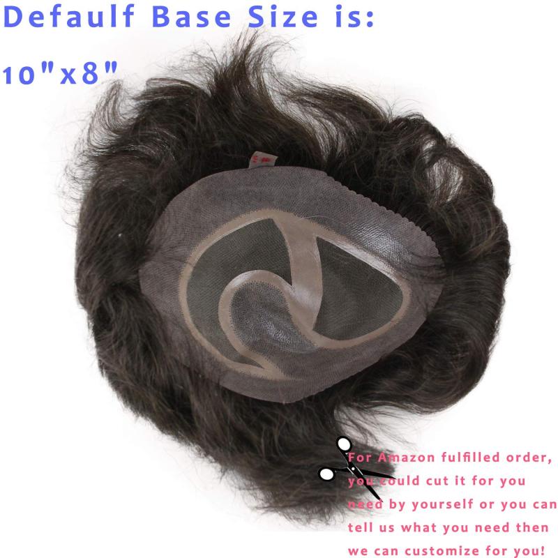 Human Hair Best Mono 8X10 Mono Base with PU Hair Replacement With Soft Skin #7 Color Mono Lace Toupee For Men