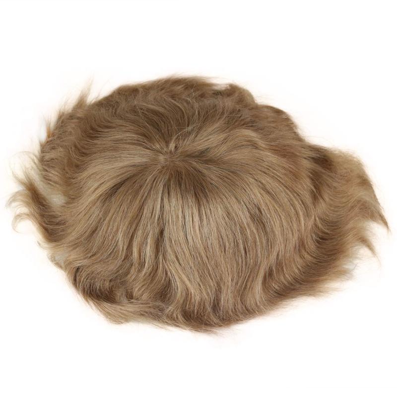8X10 #18 Light Brown Color Human Hair Swiss Lace Toupee With Soft Skin Mono PU For Men