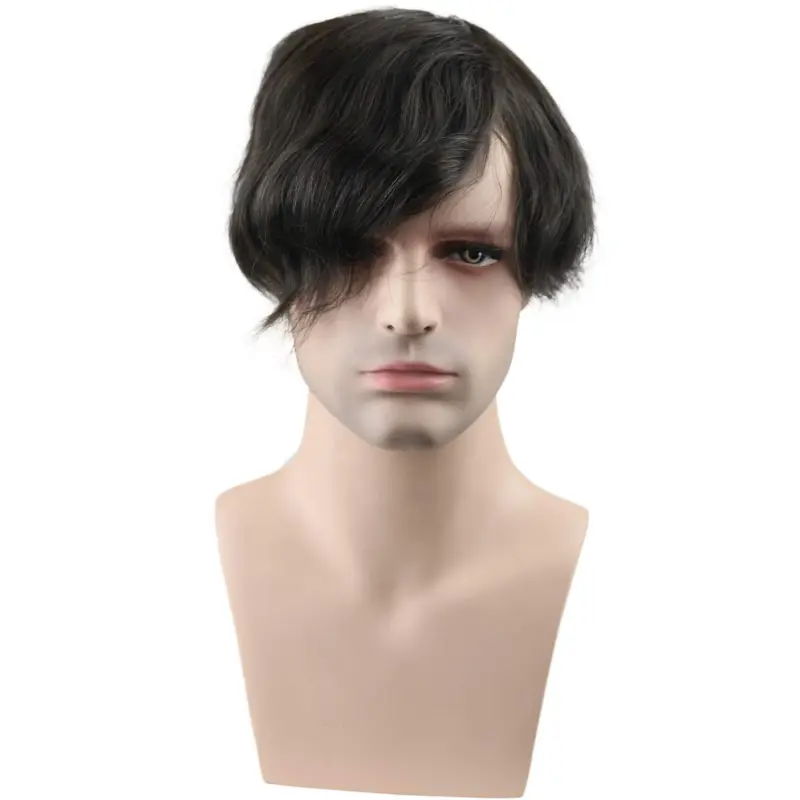 French Lace  20% 1B Black Color Mixed 80% Grey Hair Replacement  Hairpiece For Men 8X10inch Mono Lace With PU Toupee