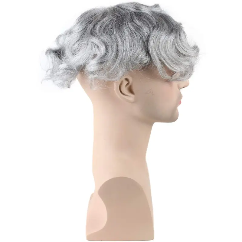French Lace  20% 1B Black Color Mixed 80% Grey Hair Replacement  Hairpiece For Men 8X10inch Mono Lace With PU Toupee