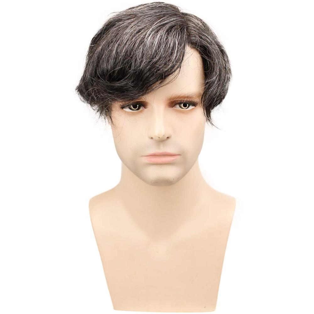 Grey Hairpiece 20% Black Human Hair 80% Grey French Lace FreeStyle 8X10 Toupee For Men