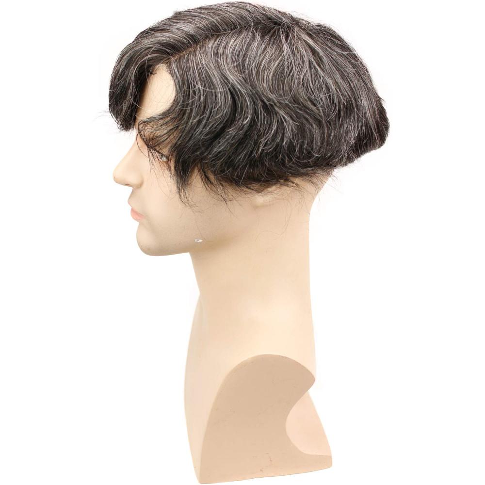 Grey Hairpiece 20% Black Human Hair 80% Grey French Lace FreeStyle 8X10 Toupee For Men